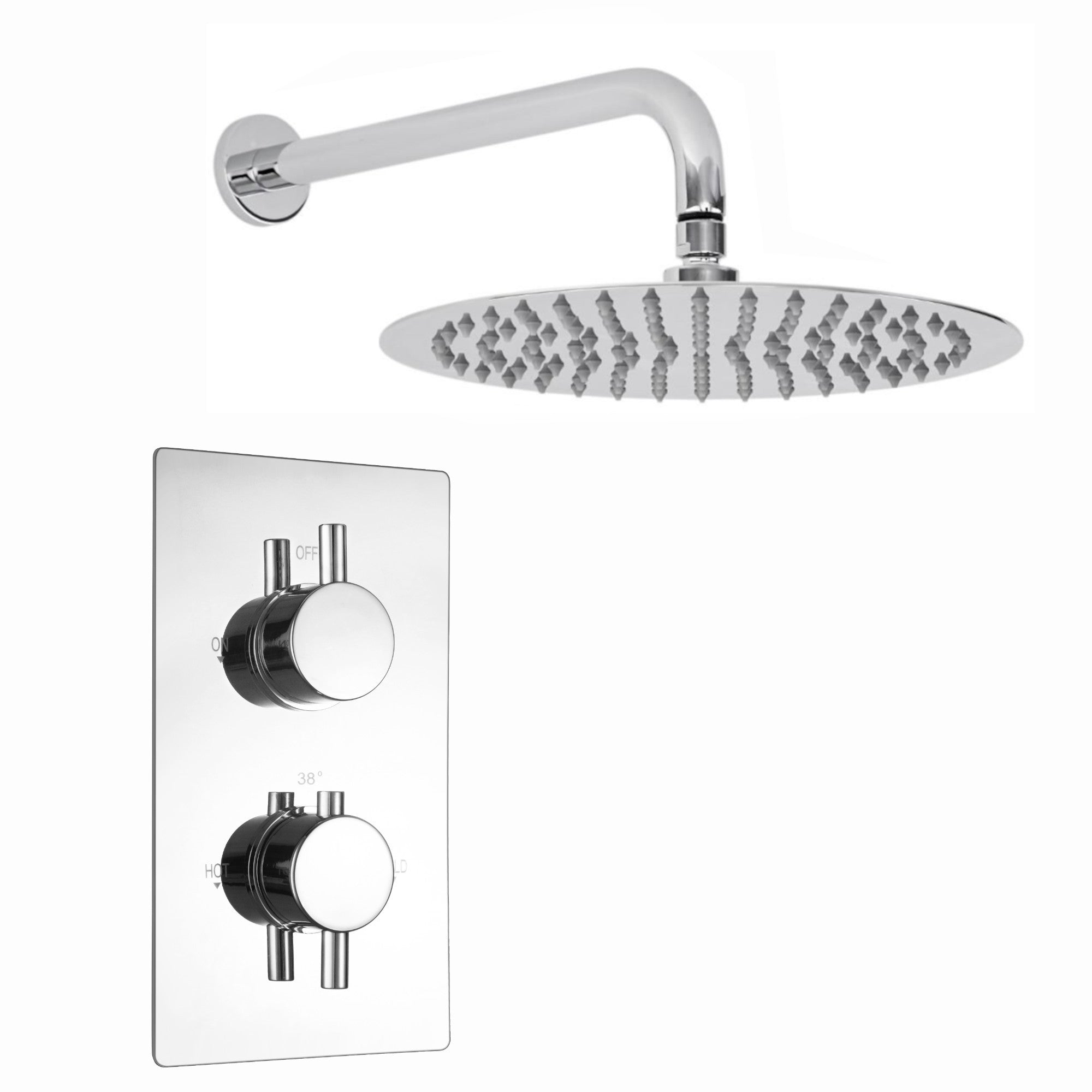 Venice Contemporary Round Concealed Thermostatic Shower Set Wall Fixed 8" Shower Head - Chrome (1 Outlet)